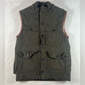 Polo Ralph Lauren Size Small Button Front Leather Detail Hunting Brown Vest EUC